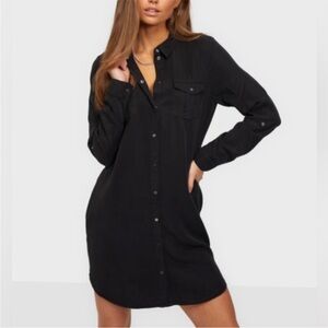 Free People Dynomite Denim Shirt Dress womens size small black button up mini